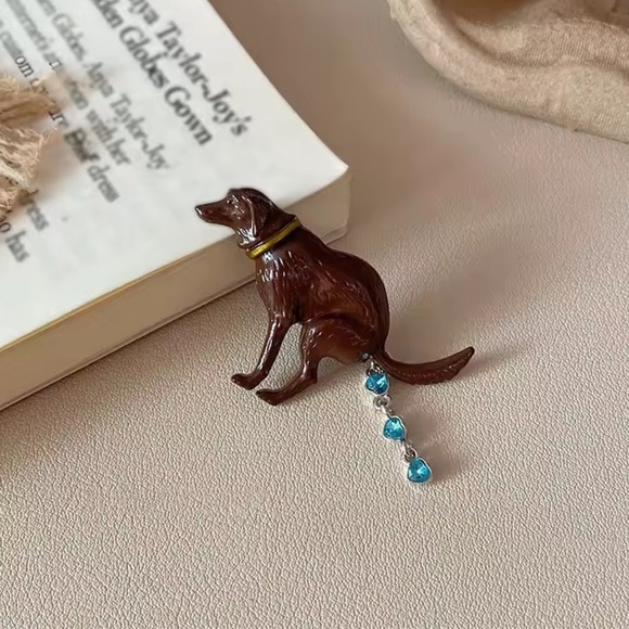 Pooping Dog Brooch with Blue Accents - Picture 2 of 7